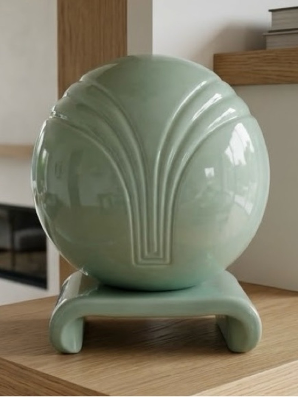 Vintage Royal Haeger Art Deco Orb Sphere Vase with Scroll Pedestal Base